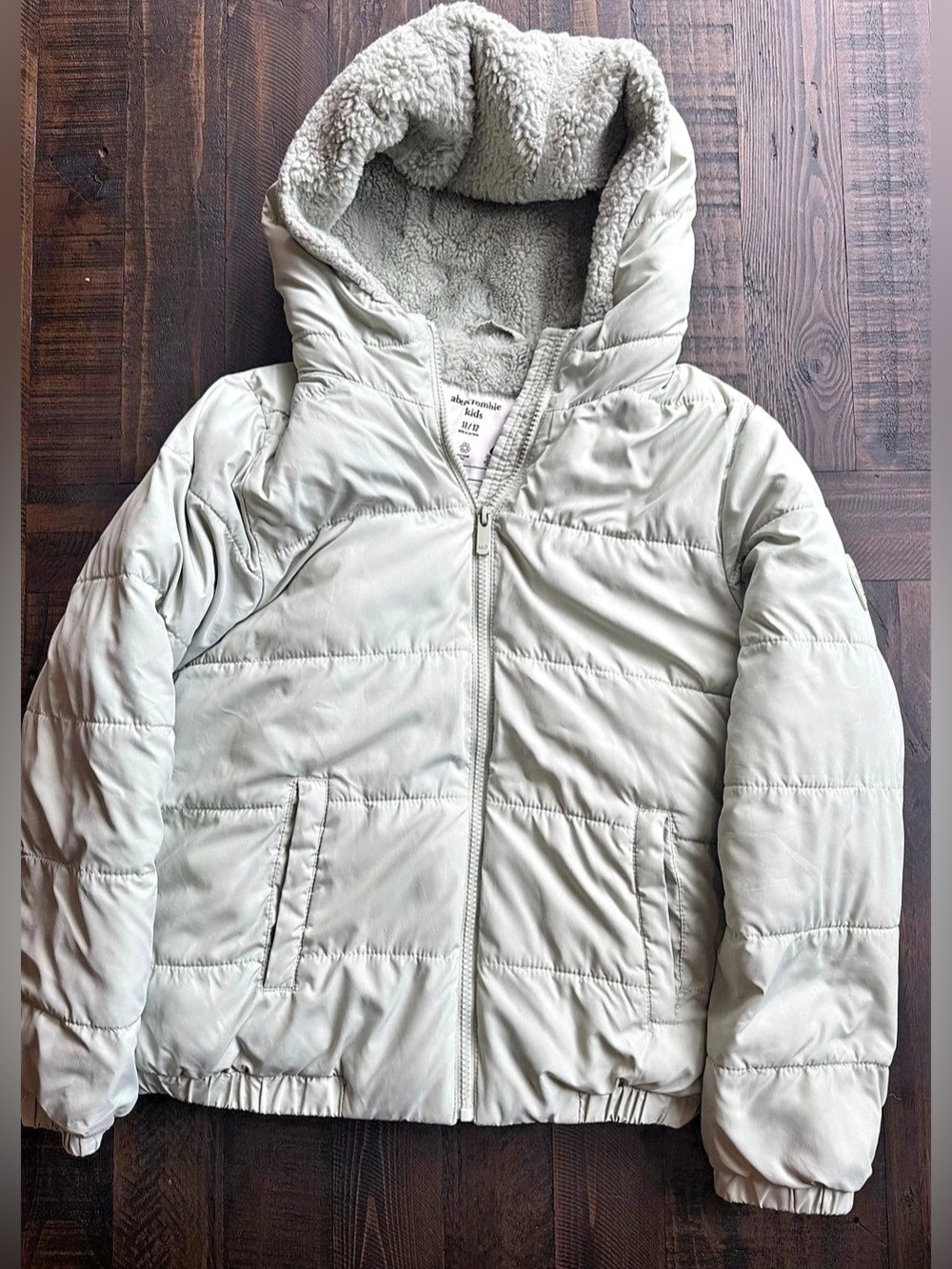 Mint Green, Abercrombie Kids Sherpa-Lined Hooded Puffer Jacket Gray Girls 11/12